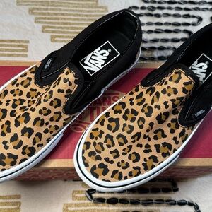Vans Classic Slip-On Leopard Print Sneakers - Black & Tan
